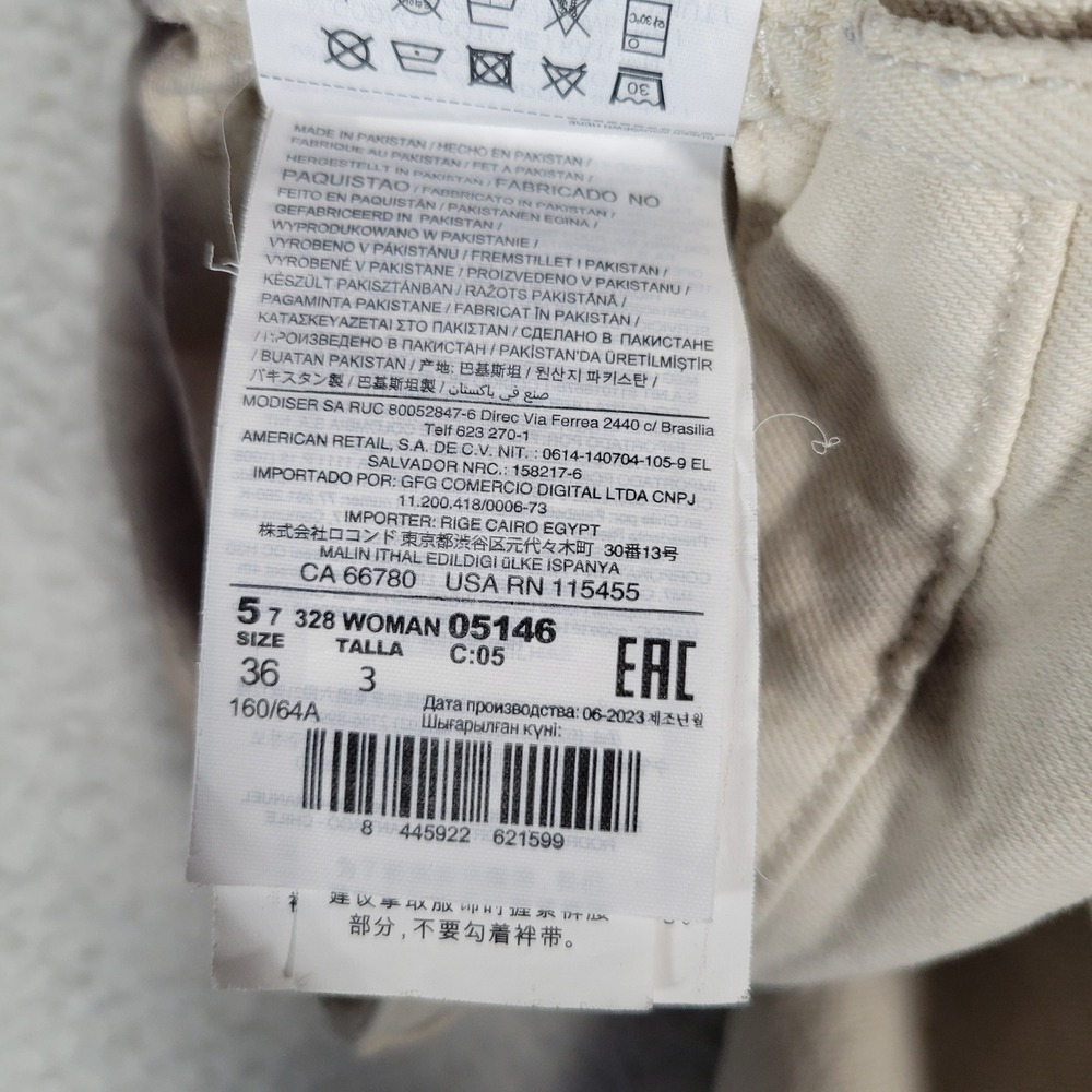 MNG‎ Fiona Flare Jeans Men Size 28 Cream Raw Hem Cotton Blend Mid Rise Denim - Picture 10 of 16